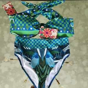 NWT Farm Rio Tropical Green and Blue Swimsuit.